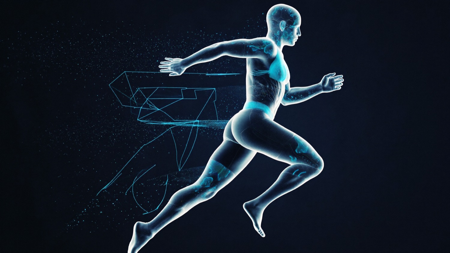 Abstract physics-simulation visual: force fields and particle trajectories rendered in blue and cyan.